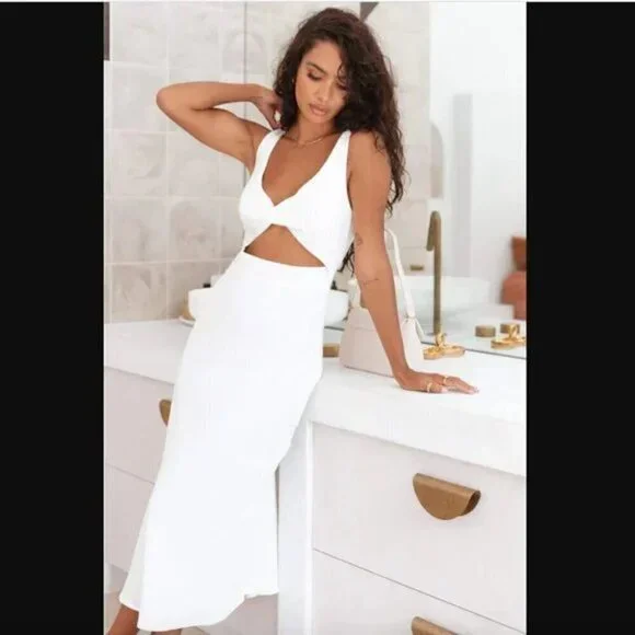 Petal & Pup White Apollo Twist Front Cut Out Midi Dress 2 - Picture 13 of 14